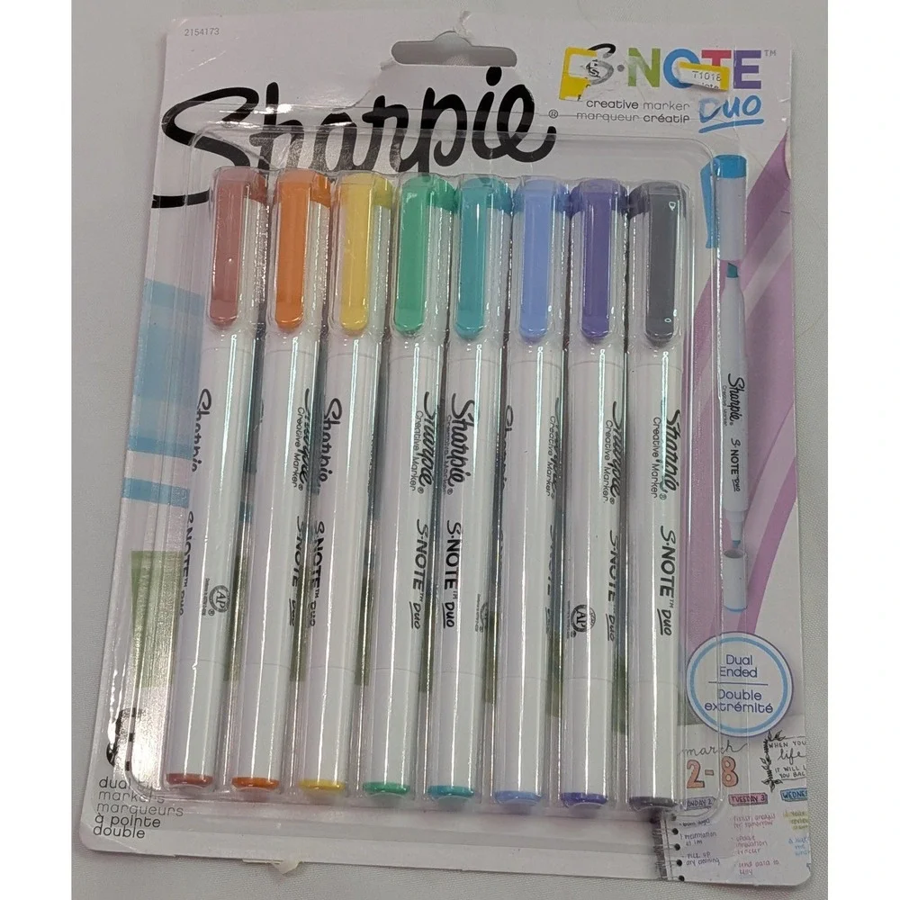 Sharpie S-Note Duo Creative Markers 8 Count Multicolor New Dual Tip Mild Colors